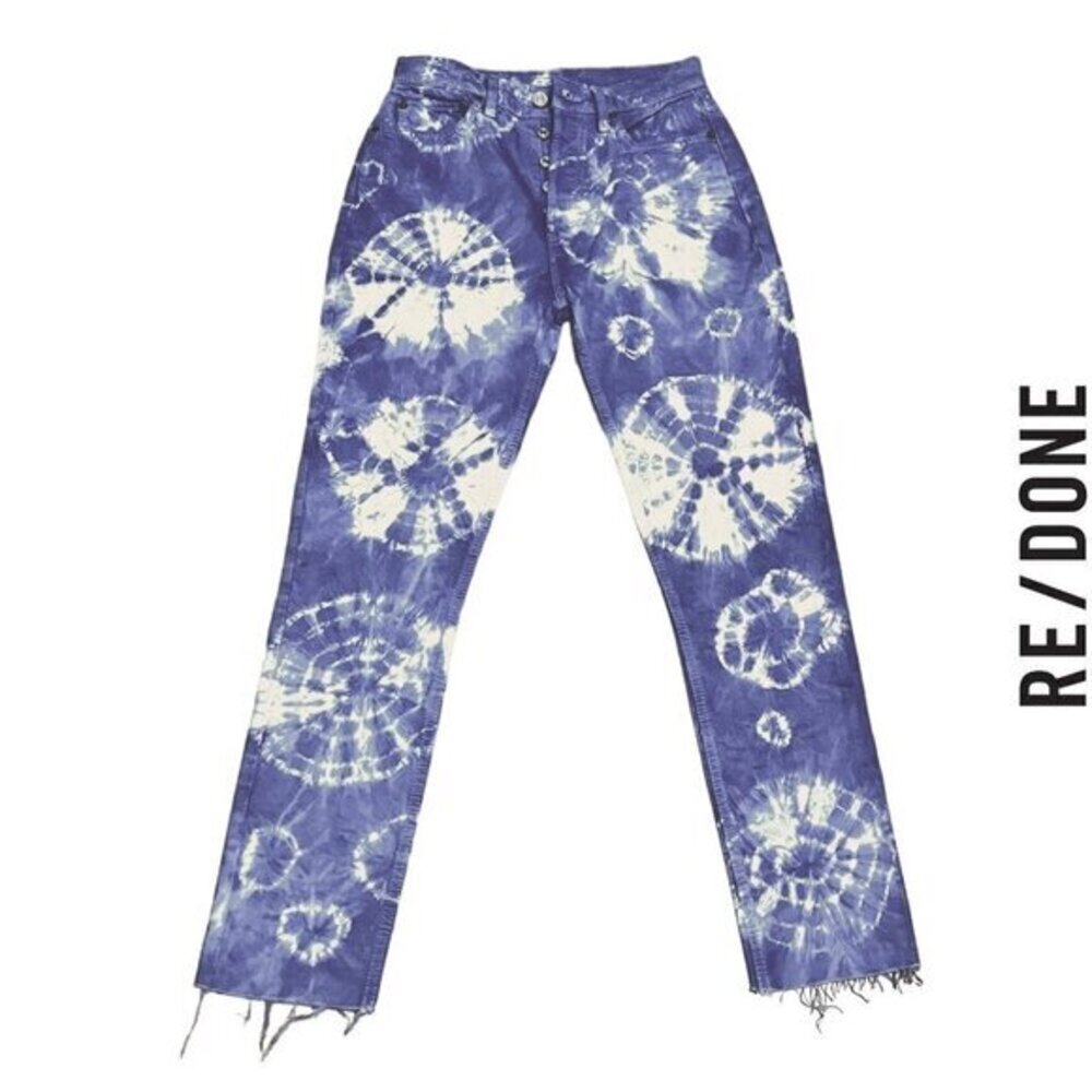 RE/DONE Originals NEW 90s Slim High Rise Ankle Crop‎ Shibori Tie Dye Jeans 26